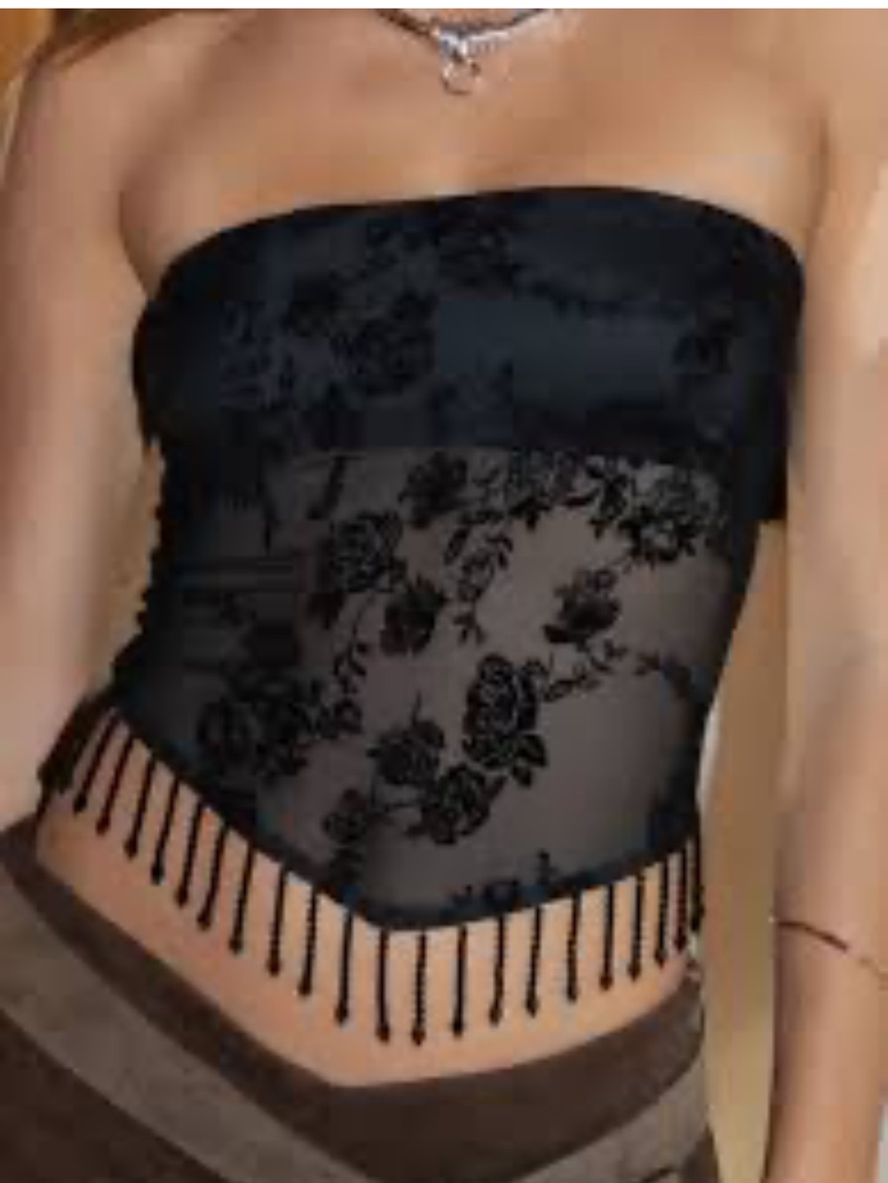 Black Lace Strapless Bustier Top